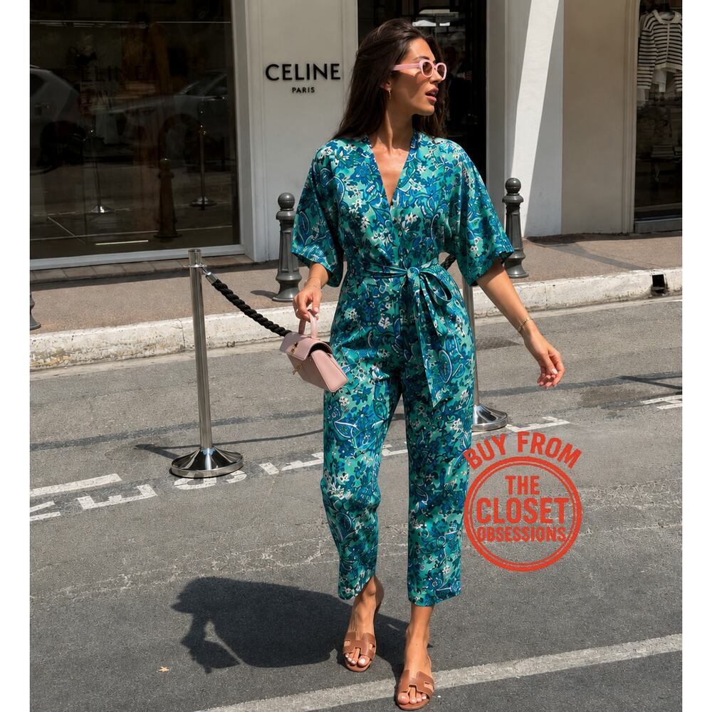 Zara NWT Blue Paisley Belted Wide Leg Jumpsuit S - Picture 2 of 16